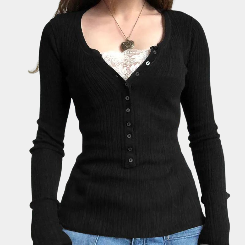 Melka - Top da donna in maglia a maniche lunghe