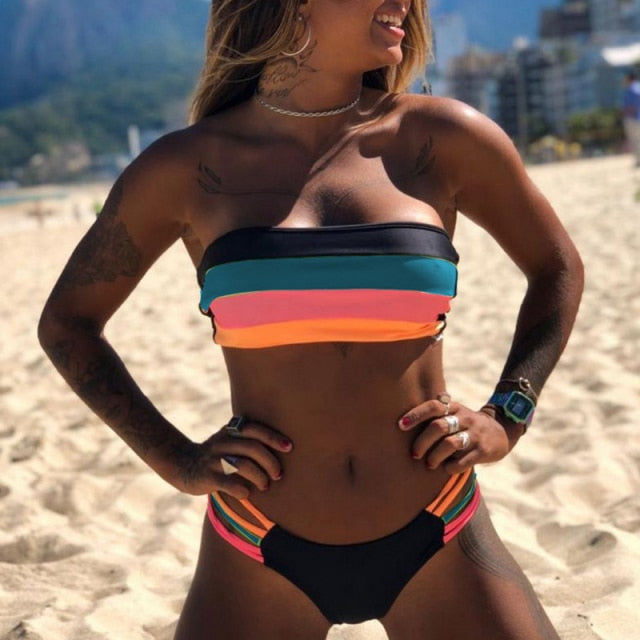 AquaLivv - Bikini bandeau w paski