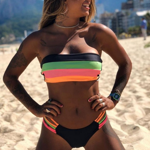 AquaLivv - Bikini bandeau w paski