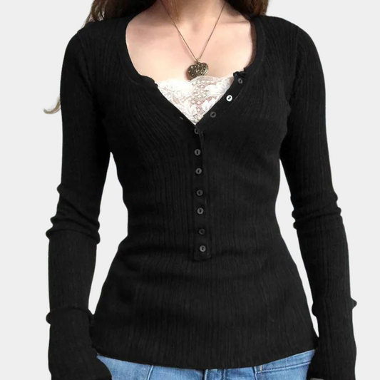 Melka - Top da donna in maglia a maniche lunghe