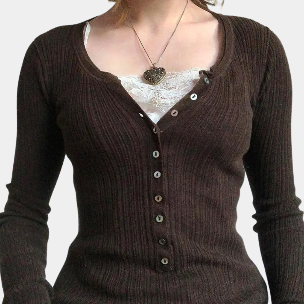 Melka - Top da donna in maglia a maniche lunghe