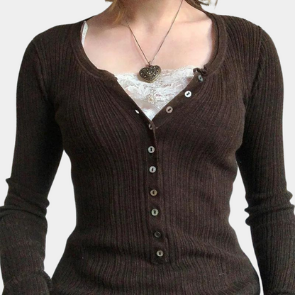 Melka - Top da donna in maglia a maniche lunghe