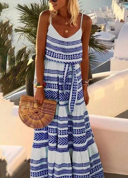 Cami - Sukienka bez ramiączek z dekoltem V i geometrycznym nadrukiem w stylu boho